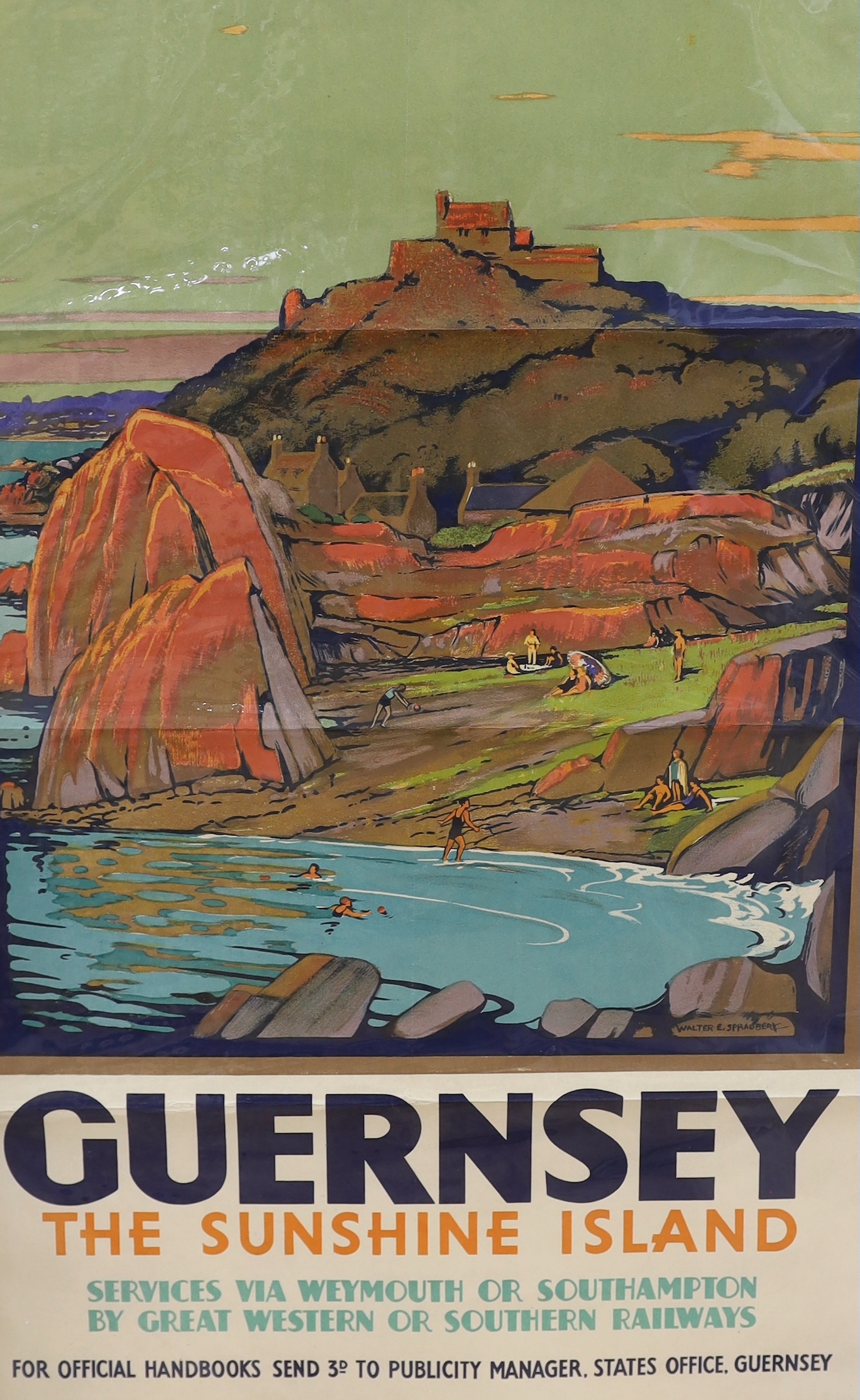 Walter Ernest Spradbery (1889-1969), lithographic railway poster, 'Guernsey - The Sunshine Island', 101 x 63.5cm, unframed